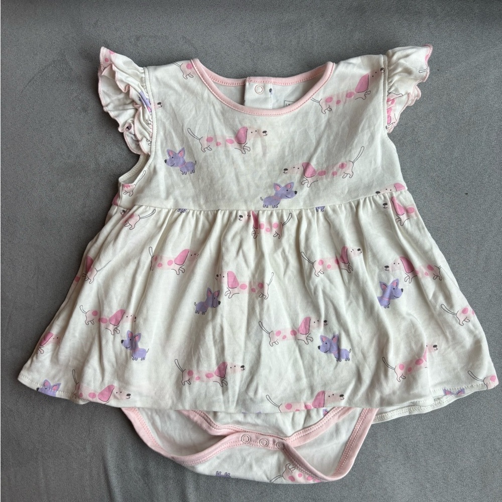 Charming Pink and Purple Puppies Baby Dress